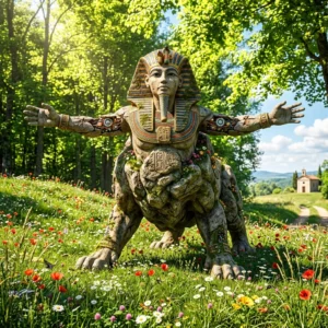 Italian Brainrot character Shyinxelino Rockelino depicted as A sphinx powered rock that is protective